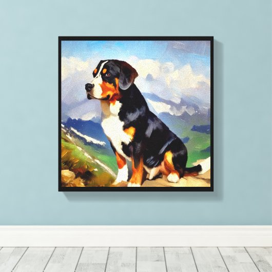 Grotere Zwitserse berghond Canvas Afdruk (Insitu (Houten vloer))