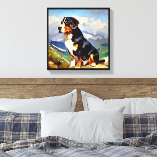 Grotere Zwitserse berghond Canvas Afdruk (Insitu (Slaapkamer))