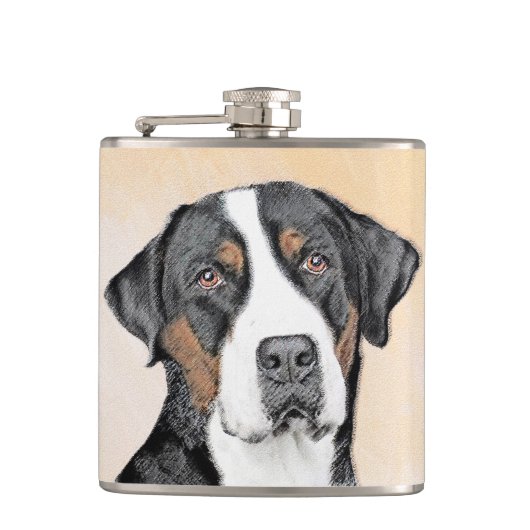 Grotere Zwitserse berghondschilderkunst - Oorspron Heupfles (Voorkant)