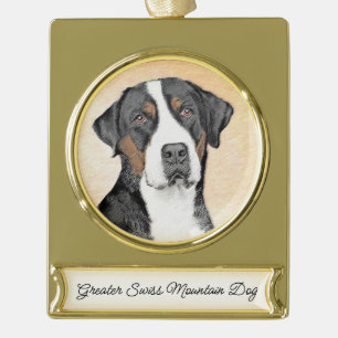 Grotere Zwitserse berghondschilderkunst - Oorspron Verguld Banner Ornament