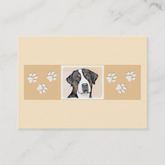 Grotere Zwitserse berghondschilderkunst - Oorspron Visitekaartje (Achterkant)