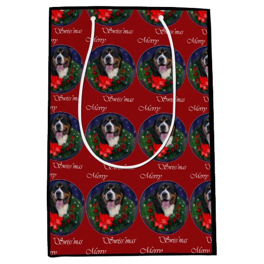 Grotere Zwitserse Mtn Dog kerstcadeau Medium Cadeauzakje (Voorkant)