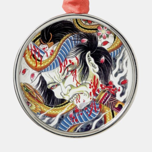 Grotesk- en slangenontwerp Tattoo Metalen Ornament (Voorkant)