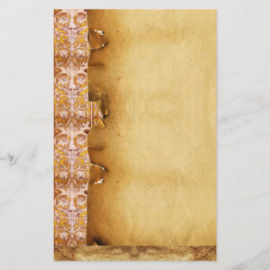 GROTESK GEZICHT MET GOUD WITTE BLOMEN PERKAMENT BRIEFPAPIER (Voorkant)