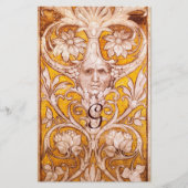 GROTESK GEZICHT MET GOUDEN BLOEMENPERKAMENT MONOGR BRIEFPAPIER (Voorkant)