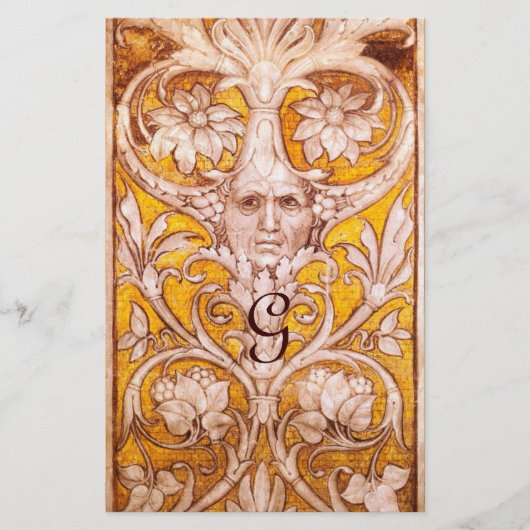 GROTESK GEZICHT MET GOUDEN BLOEMENPERKAMENT MONOGR BRIEFPAPIER (Voorkant)