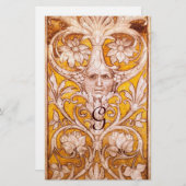 GROTESK GEZICHT MET GOUDEN BLOEMENPERKAMENT MONOGR BRIEFPAPIER (Voorkant / Achterkant)