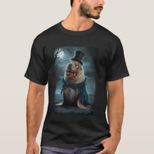 Groteske walrus in vampierkledij enge wezens t-shirt