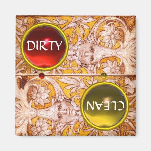 GROTESQUE FACE GOLD WHITE FLOWERS DIRTY CLEAN MAGNEET (Voorkant)