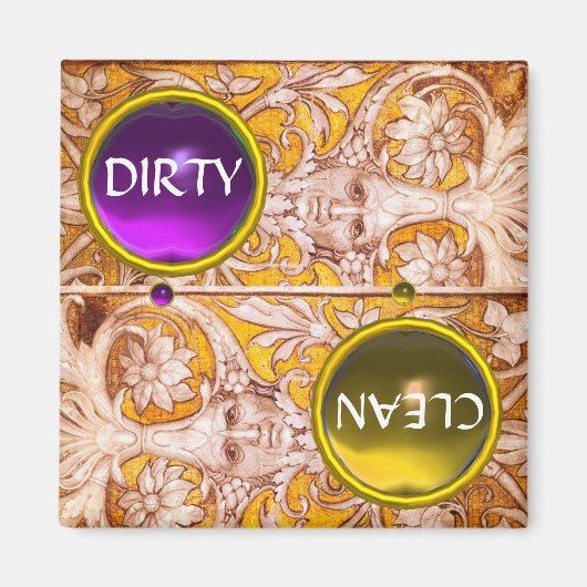 GROTESQUE FACE GOLD WHITE FLOWERS DIRTY CLEAN MAGNEET (Voorkant)