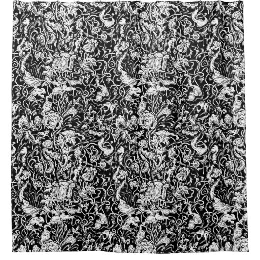 Grotesque Garden Black en White Shower Curtain Douchegordijn (Voorkant)