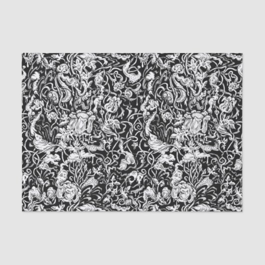 Grotesque Garden Black en White Tissue Paper Tissuepapier (Voorkant)