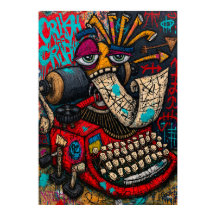 Grotesque Red Vintage Typewriter With Sleepy Eyes