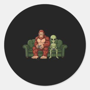 Grotevoet Alien Videospellen Gamen Sasquatch Ufo M Ronde Sticker