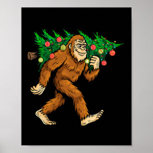 Grotevoet die kerstboom draagt Sasquatch gelovige Poster