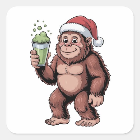 Grotevoet Kerst Sasquatch Matcha Liefhebber Vierkante Sticker (Voorkant)