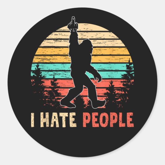 Grotevoet middelvinger ik haat mensen ronde sticker (Voorkant)