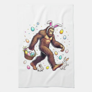Grotevoet Pasen Dag Grappige Sasquatch Theedoek