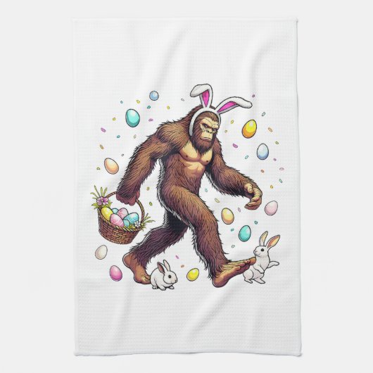 Grotevoet Pasen Dag Grappige Sasquatch Theedoek (Verticaal)