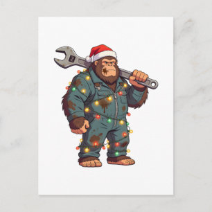Grotevoet Sasquatch monteur kerst blauw overhemd Uitnodiging Briefkaart