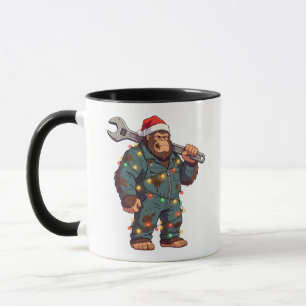 Grotevoet Sasquatch monteur Kerstmis Blauw shirt Mok