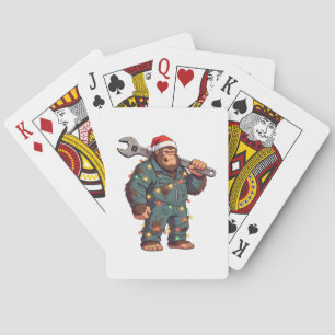 Grotevoet Sasquatch monteur Kerstmis Blauw shirt Pokerkaarten