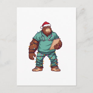 Grotevoet Sasquatch Verpleegster Kerst Gezondheids Briefkaart