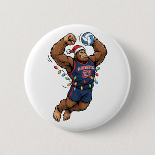 Grotevoet Sasquatch Volleybal Kerst Sport Ronde Button 5,7 Cm