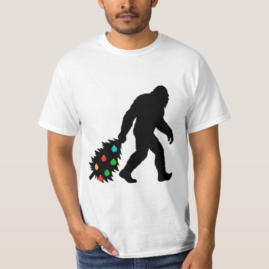 Grotevoet sleept Kerstboom T-shirt (Voorkant)