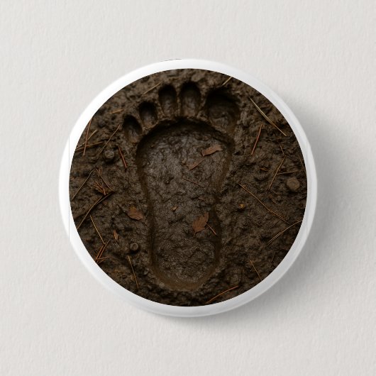 Grotevoetafdruk in modder ronde button 5,7 cm (Voorkant)