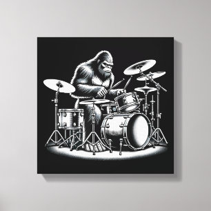 Grotevoetdrummer Sasquatch Speelt Drums Muzikant B Canvas Afdruk