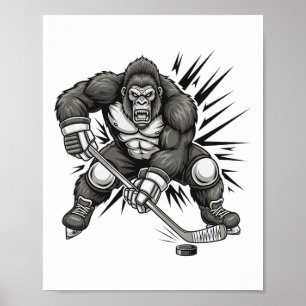 Grotevoetspeler die ijshockey speelt Grappige Sasq Poster