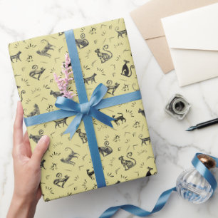 Grotten Kunstkatten op Geel Cadeaupapier