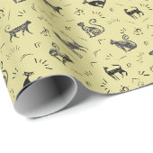Grotten Kunstkatten op Geel Cadeaupapier (Rol Hoek)