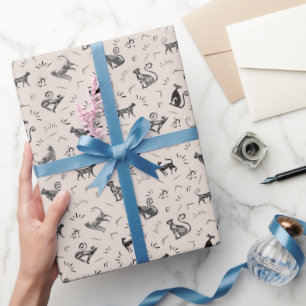 Grottenkunstkatten op Beige Cadeaupapier