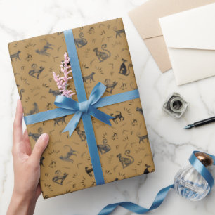 Grottenkunstkatten op donkergrijs oranje cadeaupapier