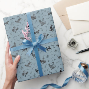 Grottenkunstkatten op lichtgrijs azuur cadeaupapier
