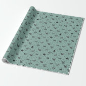 Grottenkunstkatten op lichtgrijs turquoise cadeaupapier (Uitgerold)