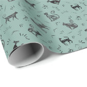 Grottenkunstkatten op lichtgrijs turquoise cadeaupapier (Rol Hoek)