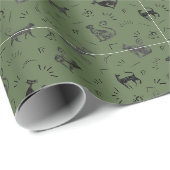 Grottenkunstkatten op Reseda Groen Cadeaupapier (Rol Hoek)