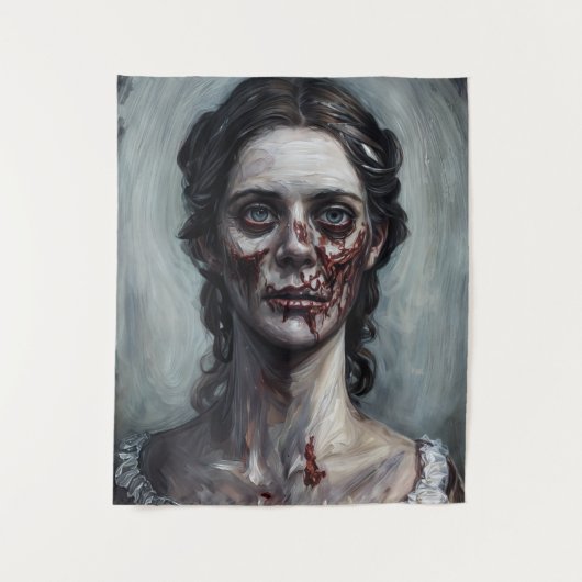Grotteske portret van zombie vrouw wandkleed (Voorkant)