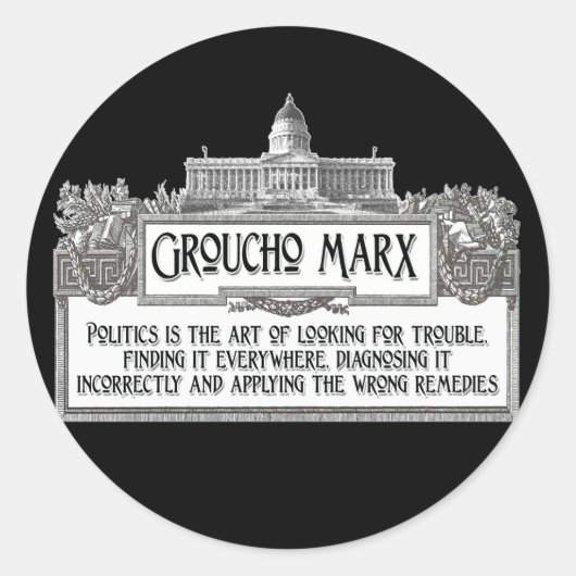 Groucho Marx over politiek Ronde Sticker (Voorkant)