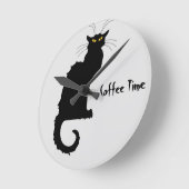 Grouchy cat coffee time wall clock ronde klok (Hoek)