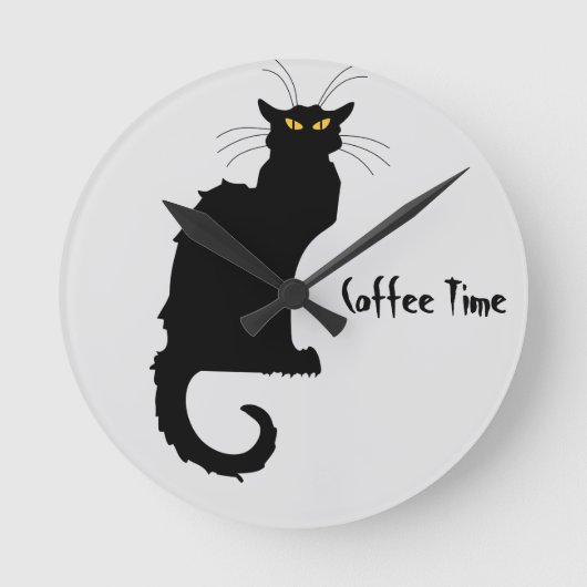 Grouchy cat coffee time wall clock ronde klok (Voorkant)
