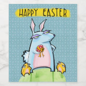 Grouchy konijn Pasen blauw Wijnflesje Label Wijn Etiket (Enkel label)