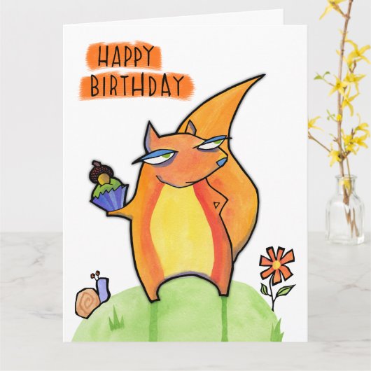 Grouchy Squirrel Verjaardag Grote Kaart (Gele Bloem)