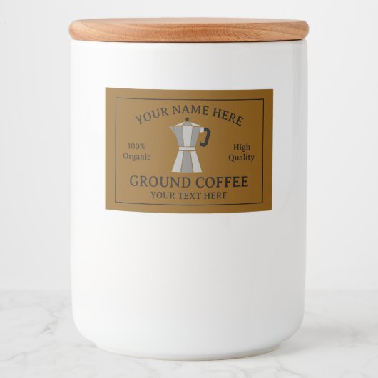 Ground coffee food label template with moka pot voedselcontainer etiket (Voorkant)