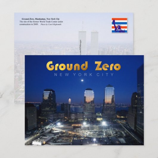 Ground Zero, Manhattan, NYC 's nachts Briefkaart (Voorkant / Achterkant)