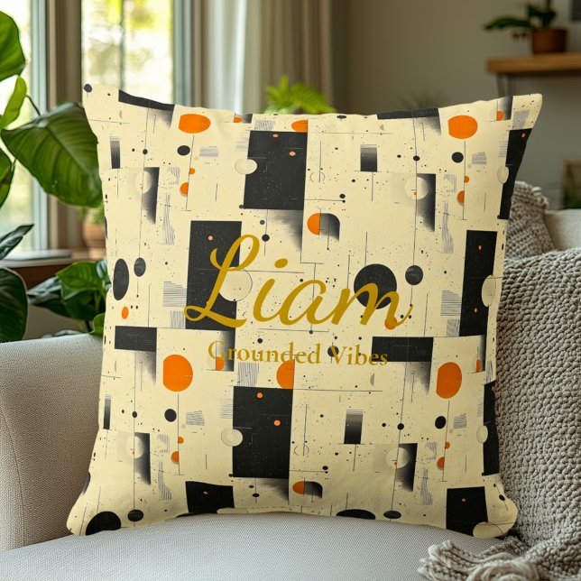 Grounded Vibes - Zwart, Sinaasappel & Cream geomet Kussen (Creator heeft geüpload)
