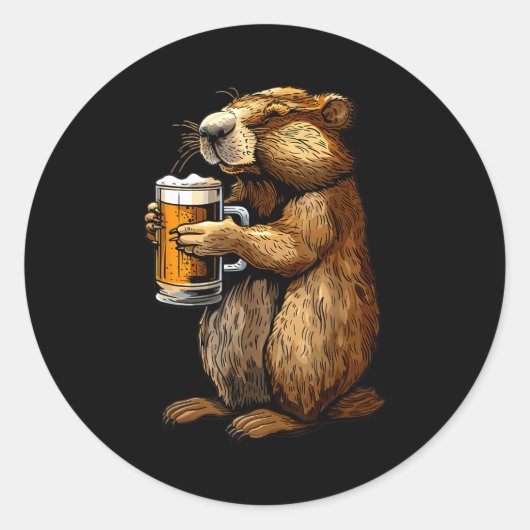 Groundhog Beer  Ronde Sticker (Voorkant)